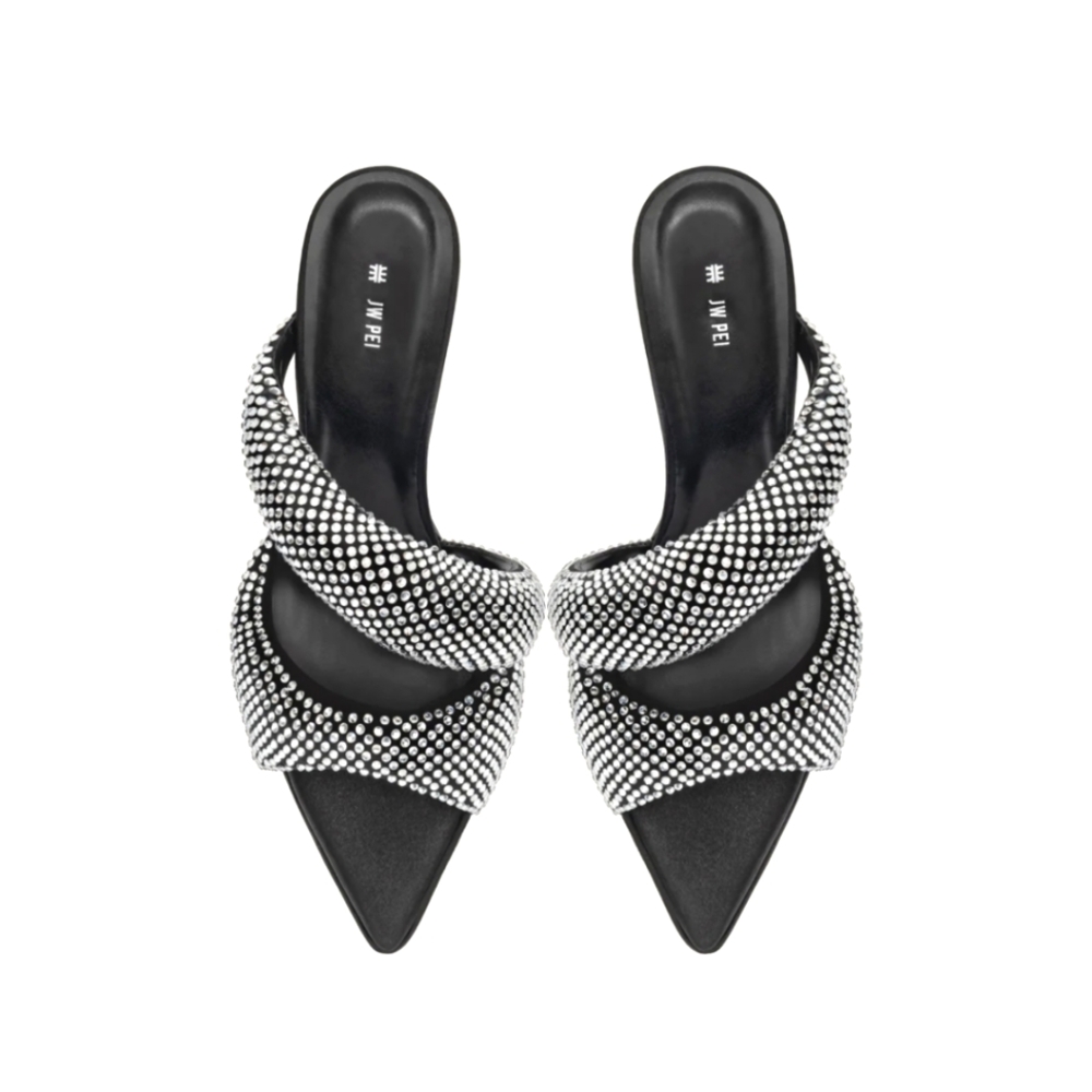 JW PEI Black & Silver Crystal-Embellished Pointed Mules
